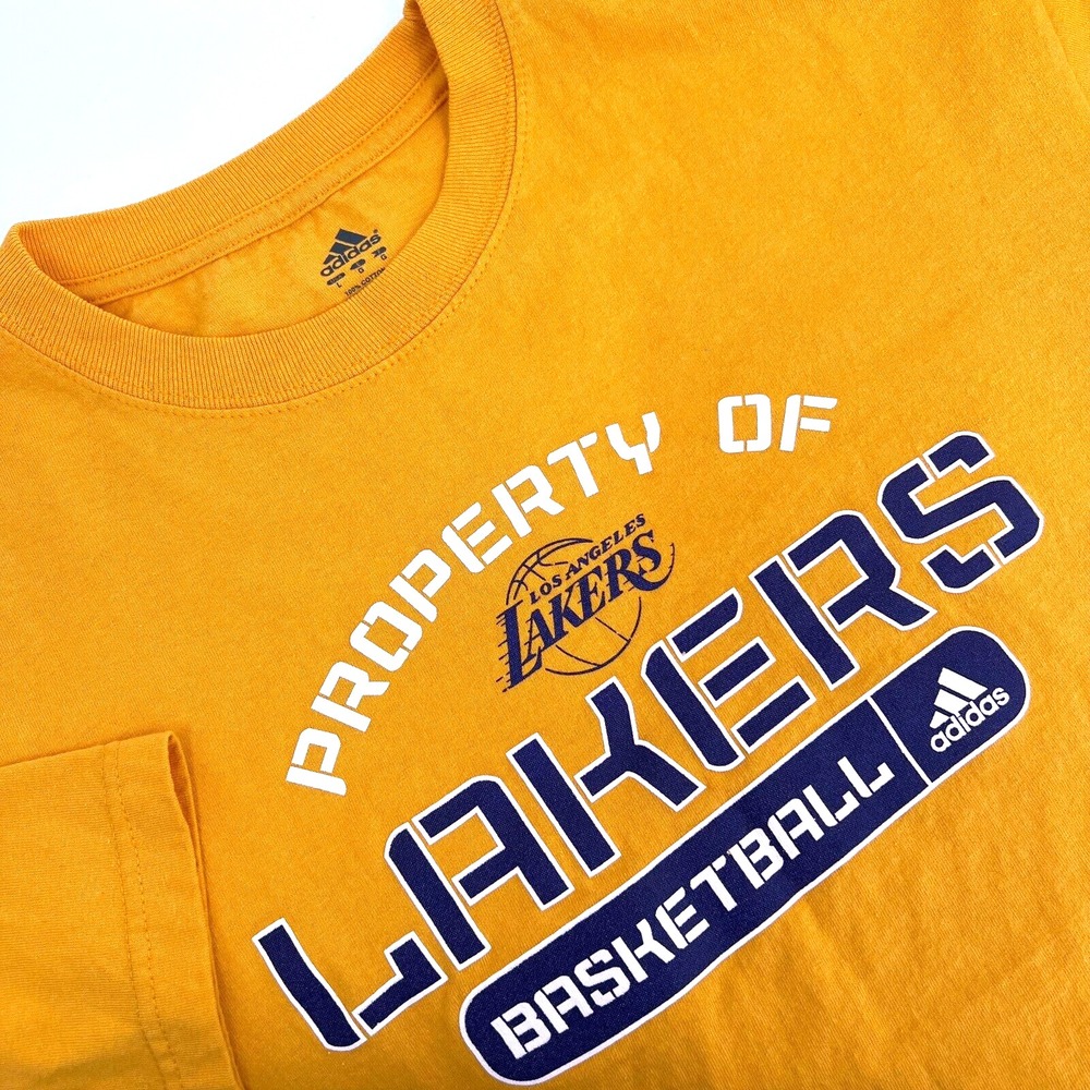 ADIDAS Adult L Gold PROPERTY OF LAKERS BASKETBALL Short-Sleeve Crewneck T-Shirt